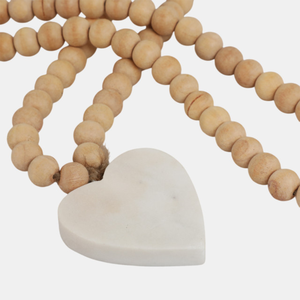 Wood Garland With Marble Hearts 36in