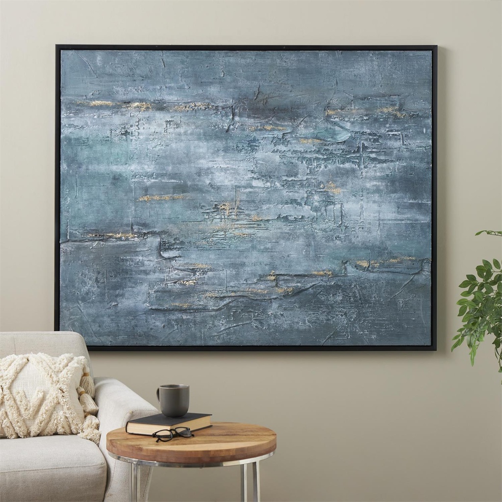 Dark Blue Abtstract Textured Canvas Art 47x59in