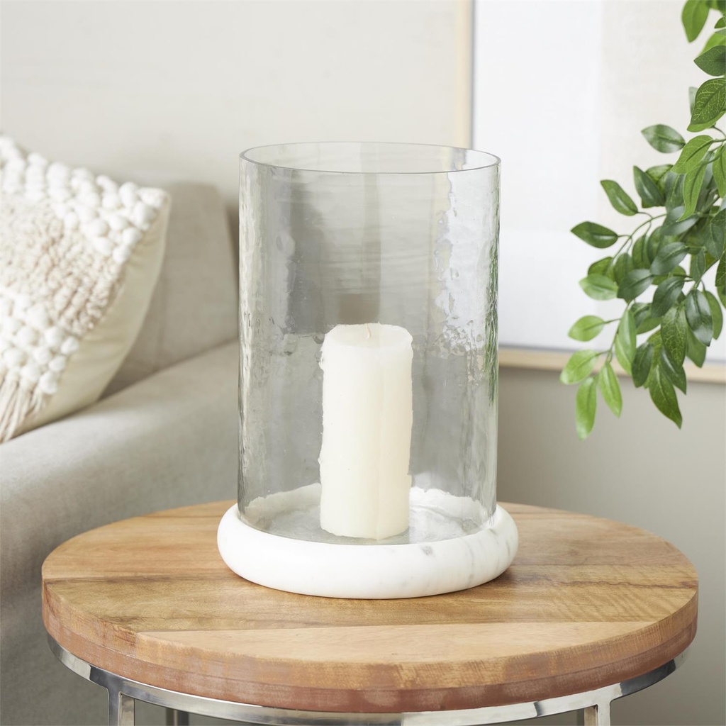 Hammered Glass Candle Holder With Marble Base 13in