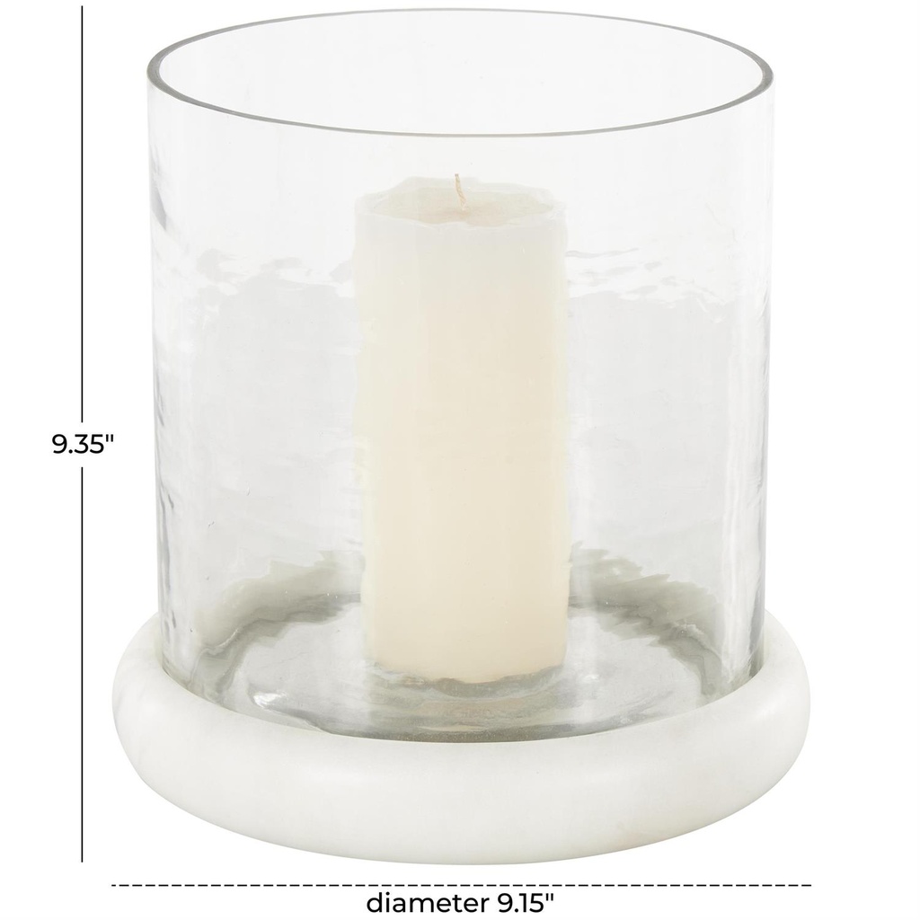 Hammered Glass Candle Holder With Marble Base 9in