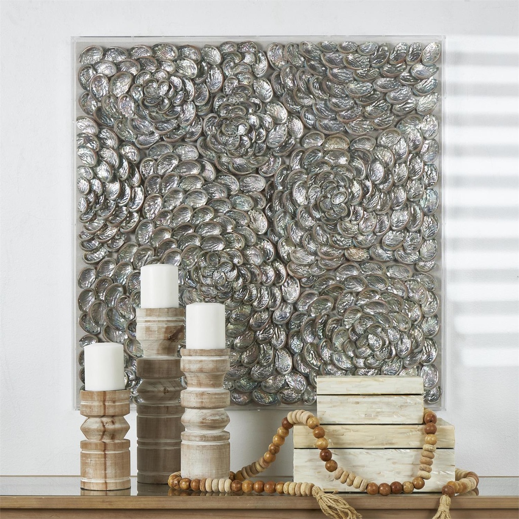 Handmade Shell Art in Acrylic Shadow Box 32x32in