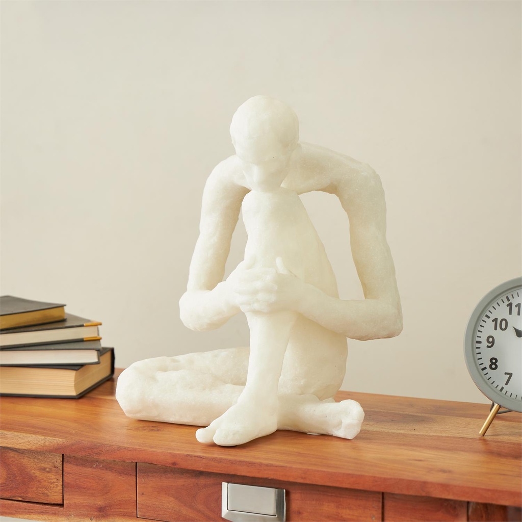 Thinker White Stone Sculpture 14in