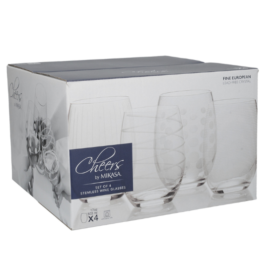 Cheers Stemless Wine Glass Set 4pc
