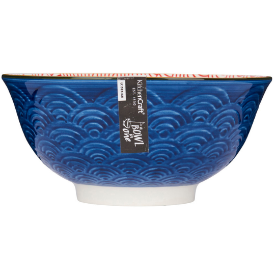 Glazed Stoneware Bowl Blue Arc 6in