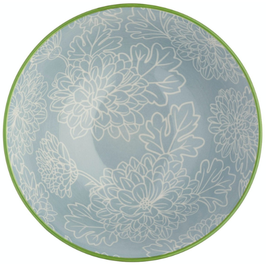 Glazed Stoneware Bowl Grey Floral 6in