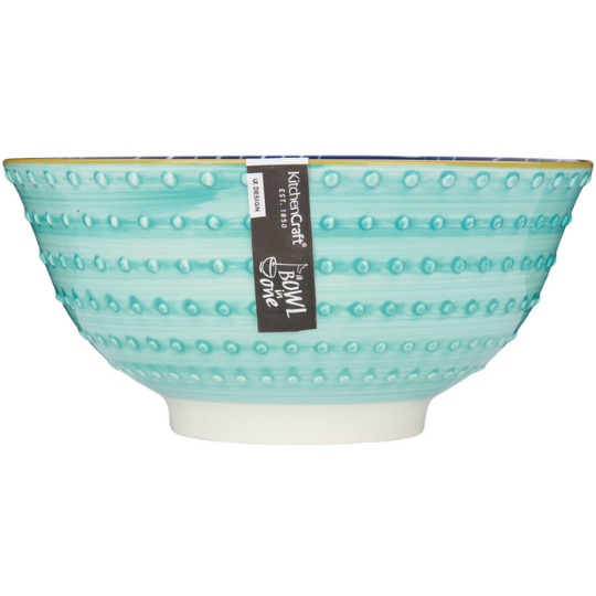 Glazed Stoneware Bowl Leafy Indigo 6in