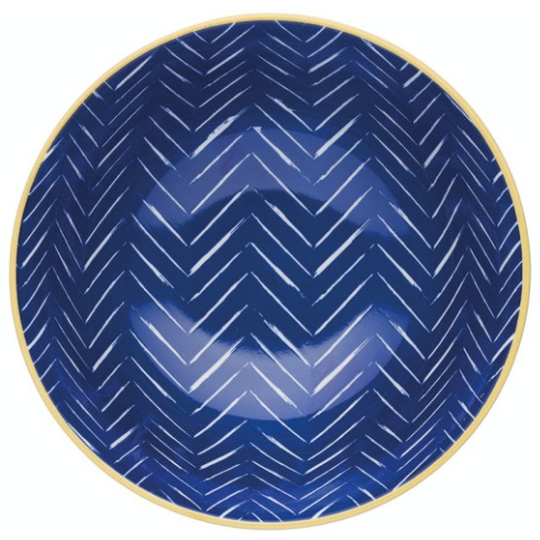 Glazed Stoneware Bowl Leafy Indigo 6in
