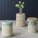 Ceramic Garden Stool with Iridescent Glaze Cream 14inx19.5in
