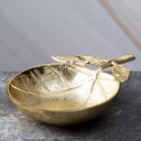 Aluminum Leaf Bowl with Stem Detailing Gold 8x6x2in