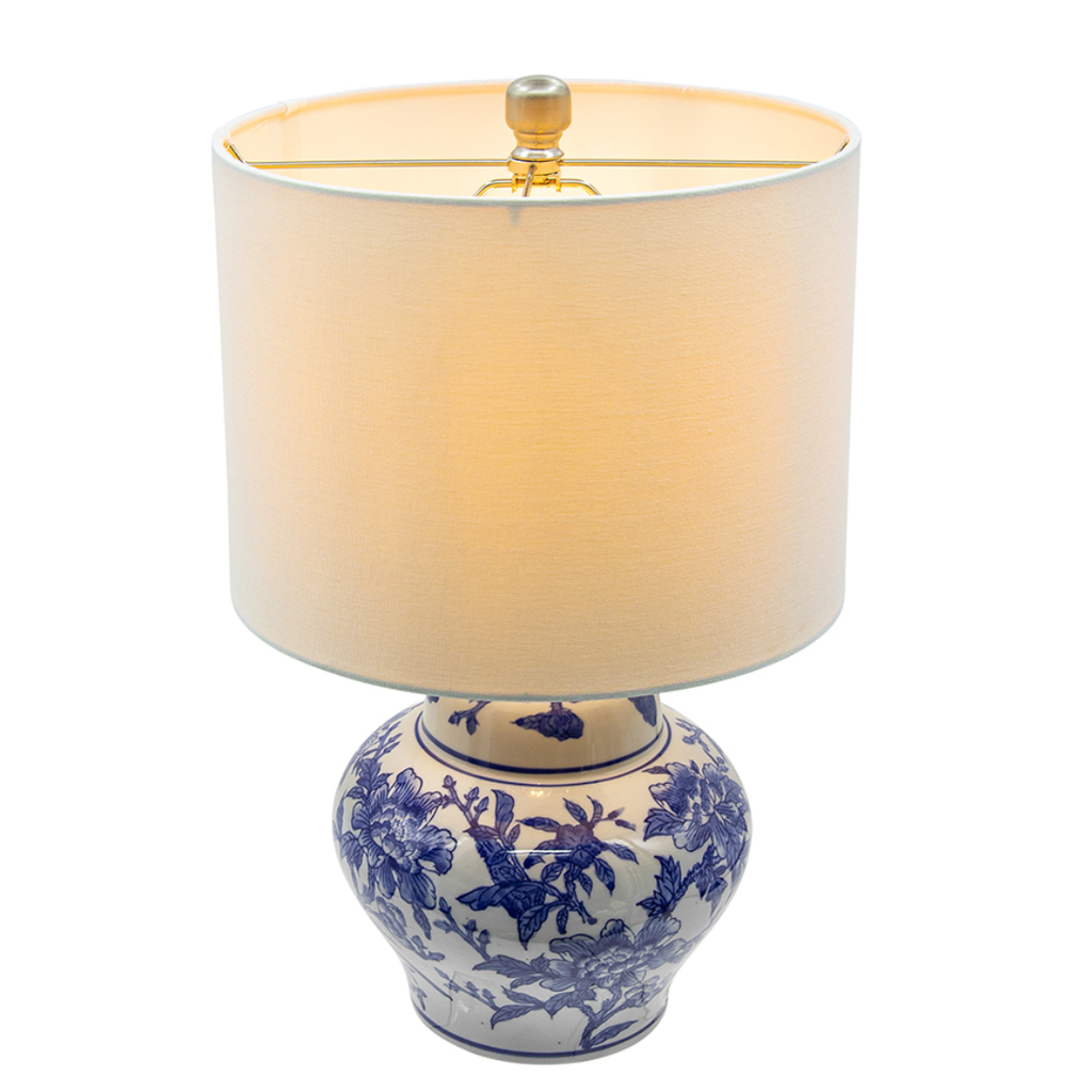 Floral Ceramic Vase Lamp Blue & White 12inx19.5in