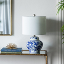 Floral Ceramic Vase Lamp Blue & White 12inx19.5in