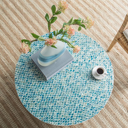 Hyperion Capiz Inlay Drum Coffee Table Turquoise 35x16in