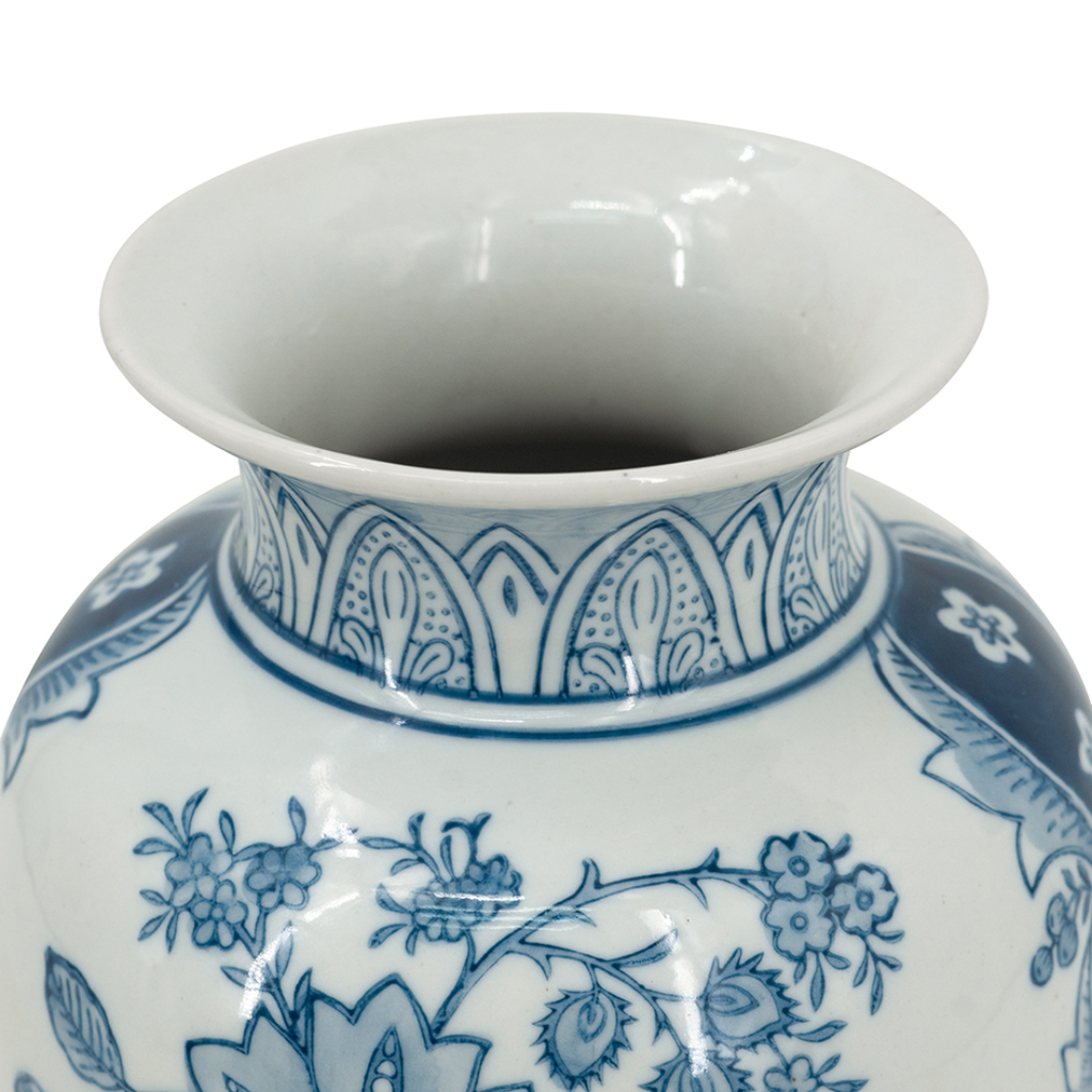 Porcelain Floral Vase Blue & White 8.7in