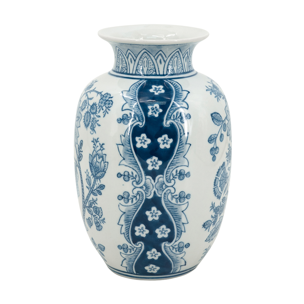 Porcelain Floral Vase Blue & White 8.7in