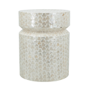 Round Accent Stool with Capiz Finish White 14inx18in