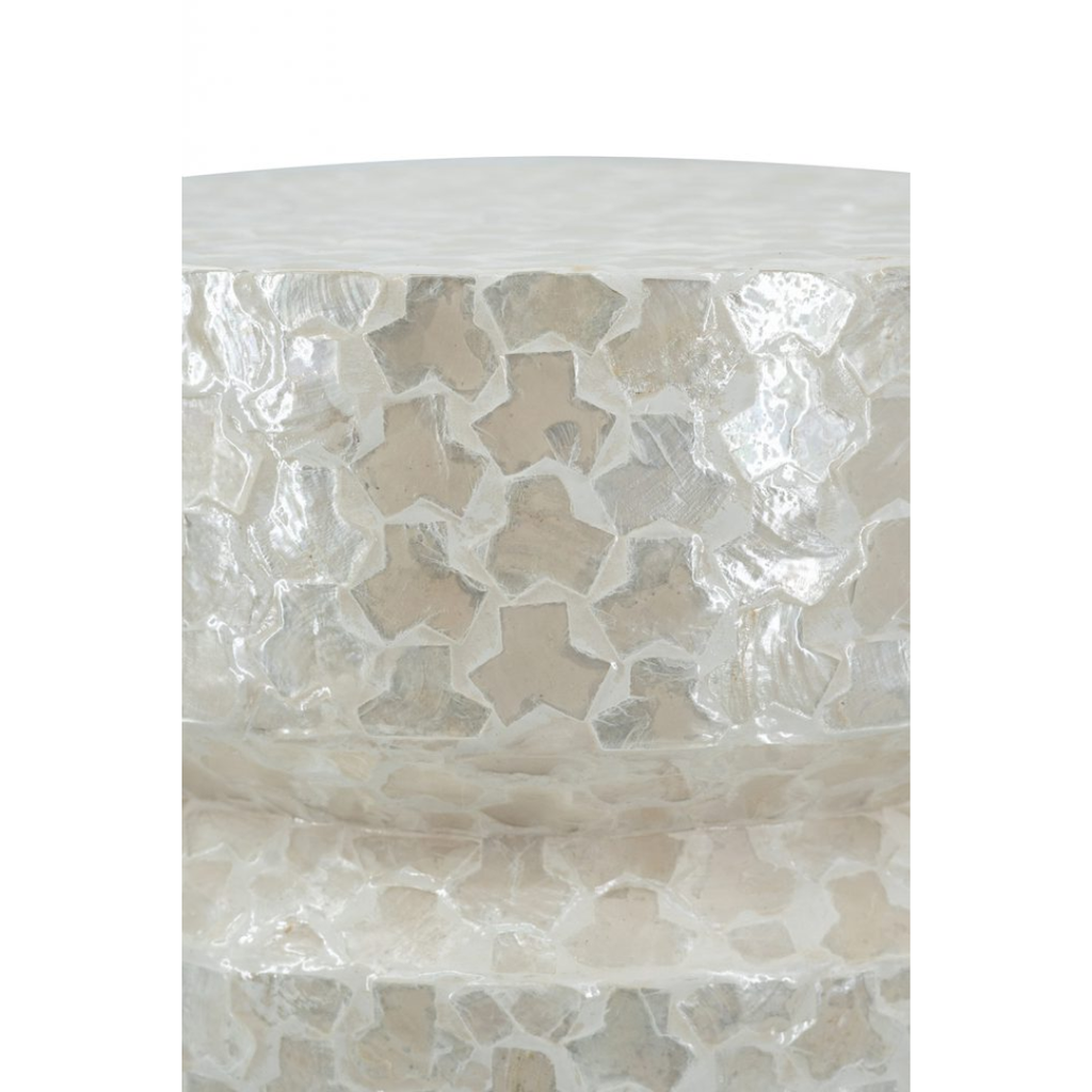 Round Accent Stool with Capiz Finish White 14inx18in