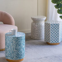 Round Accent Stool with Capiz Finish White 14inx18in