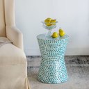 Round Capiz Inlay Accent Stool Blue 14x20in