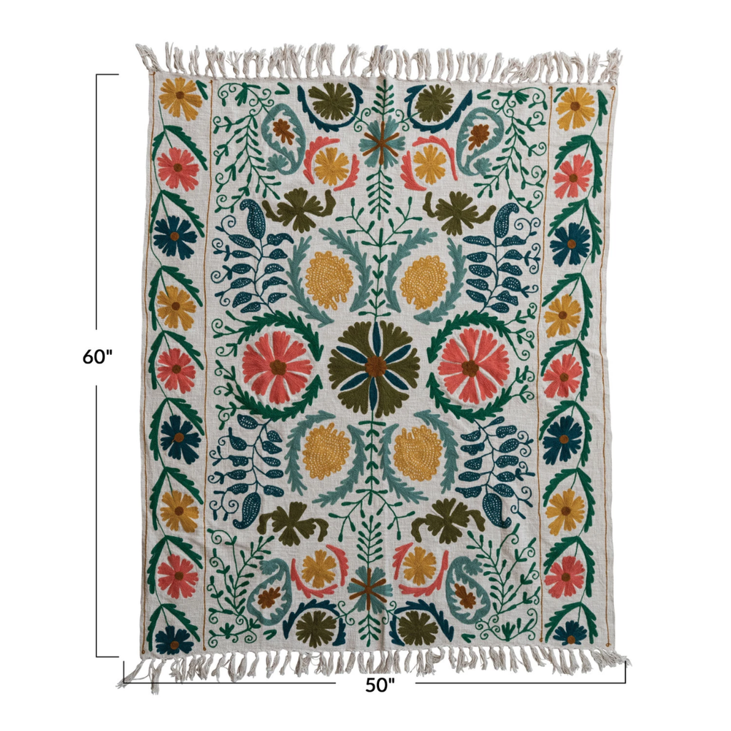 Suzani Embroidered Cotton Throw Multi 60x50in