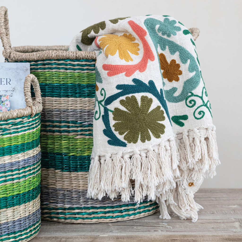 Suzani Embroidered Cotton Throw Multi 60x50in