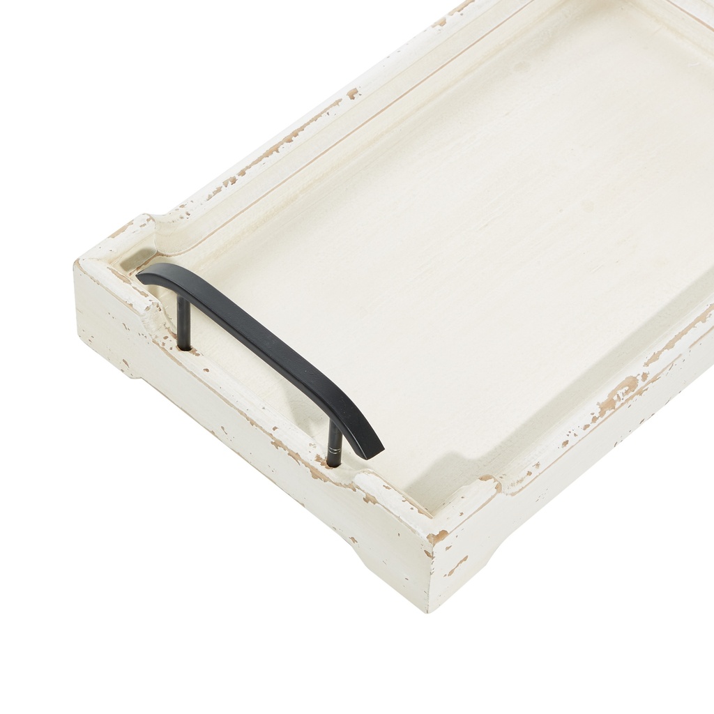 Distressed White Wood Tray 17in