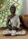 Wood &amp; Silver Sitting Buddha Statue 12in