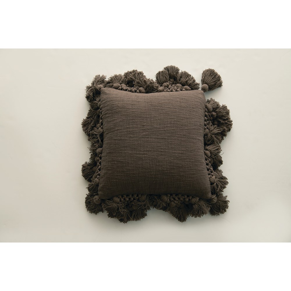 Bronze Slub Pillow w Crocket Tassel Trim 18in