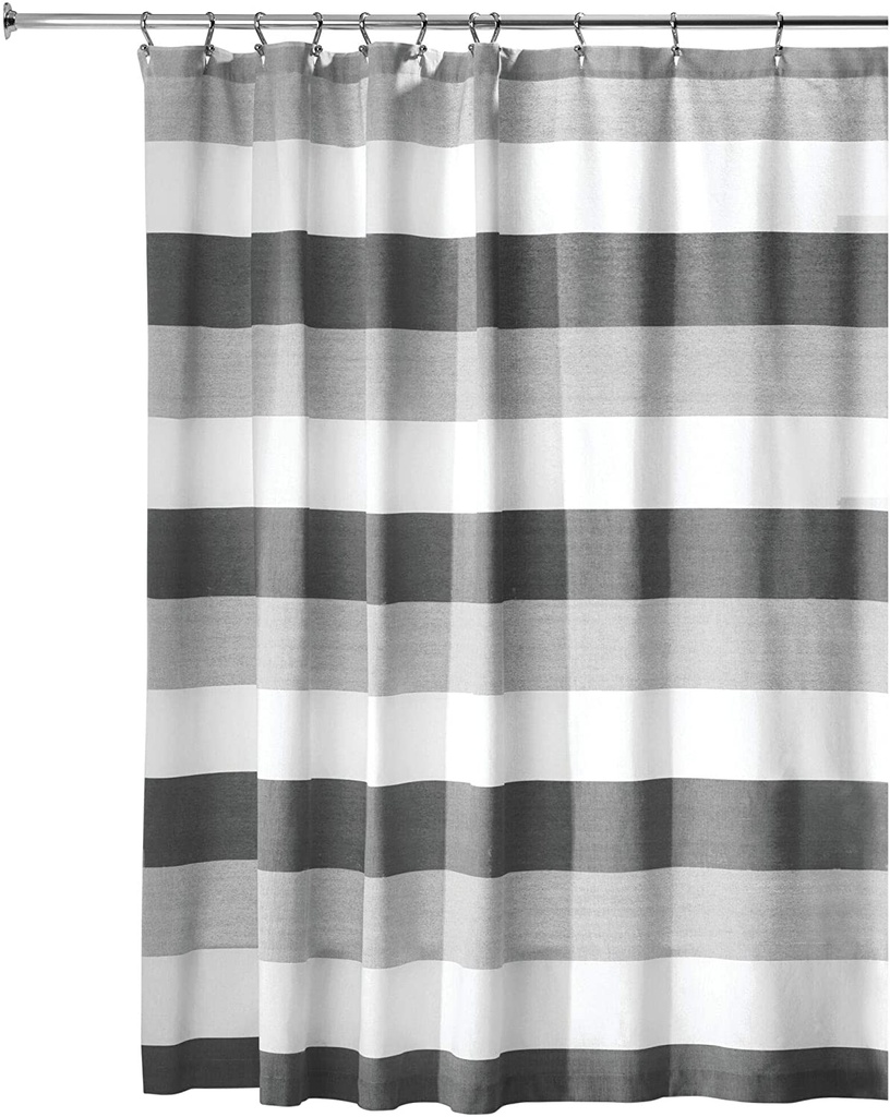 Black, Grey and White Wide Multi Stripe Shower Curtain