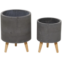 Grey Cement Footed Round Planter 13in