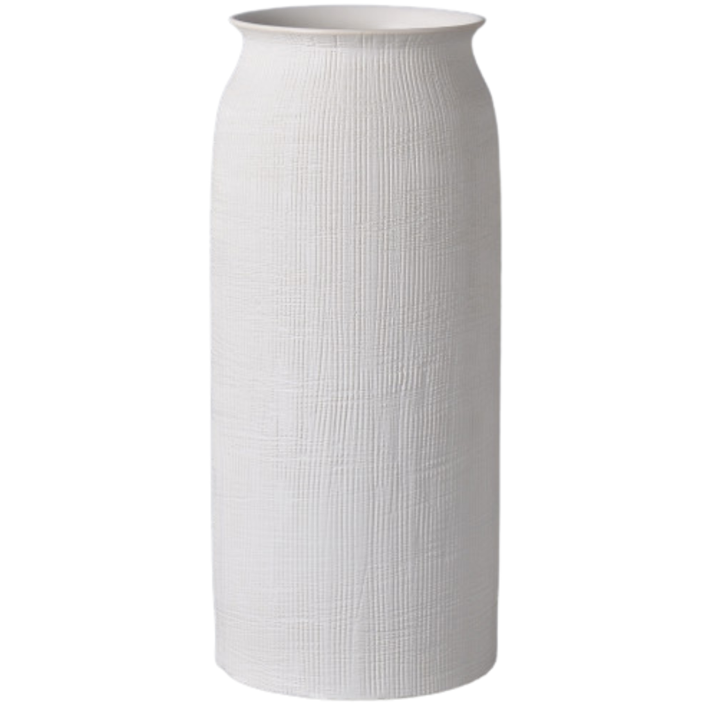 White Ceramic Etched Vase 13in
