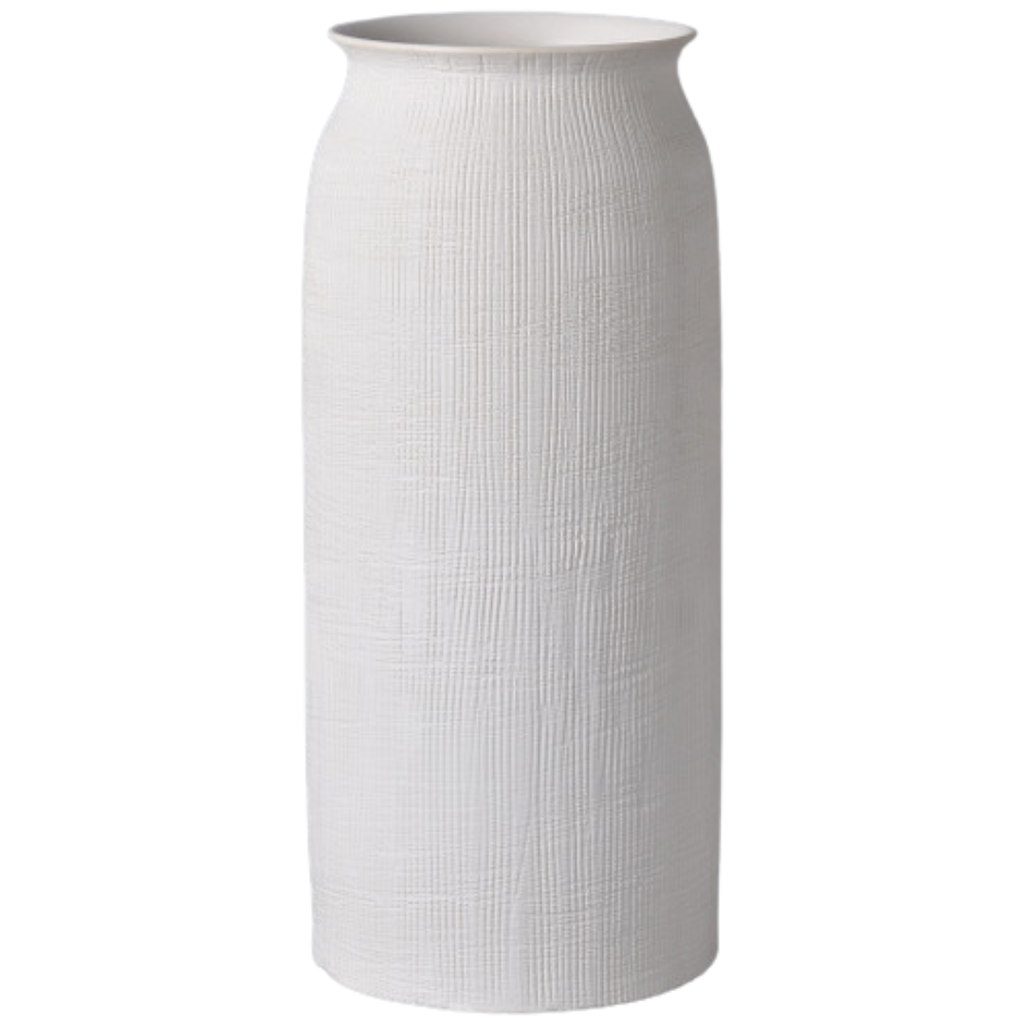 White Ceramic Etched Vase 16in