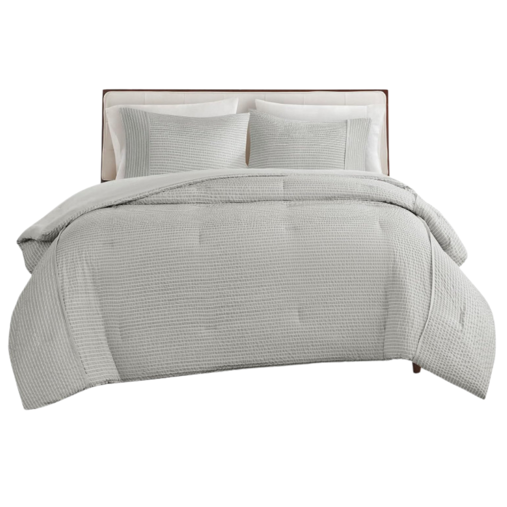 Apollo Striped Seersucker Queen Comforter Set Grey 3 pc