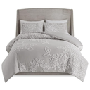 Veronica 3 Piece Tufted Cotton Chenille Floral King Comforter Set Grey