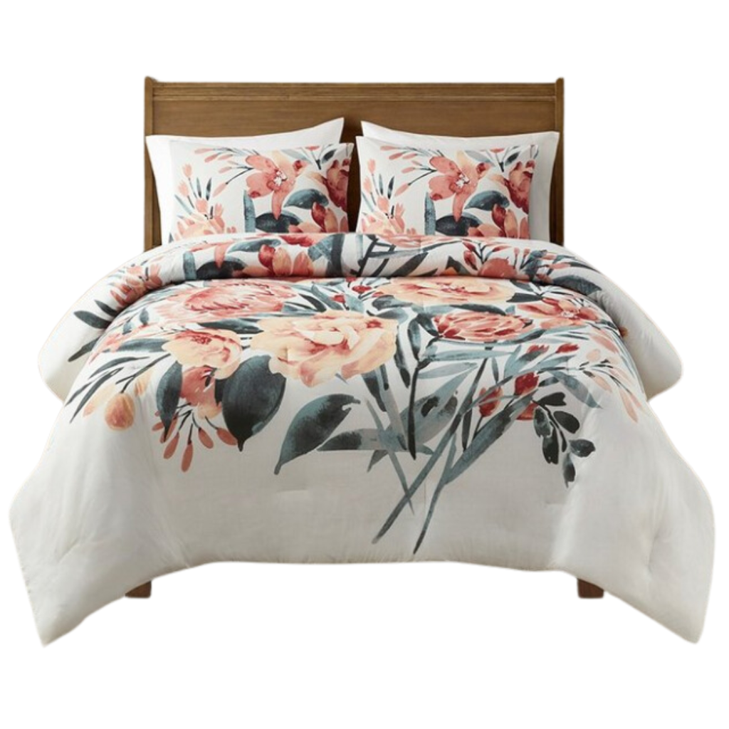 Dahlia Floral Cotton King Comforter Set 3 pc