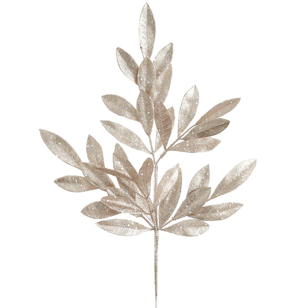 Glittered Bay Leaf Spray Champagne 24in