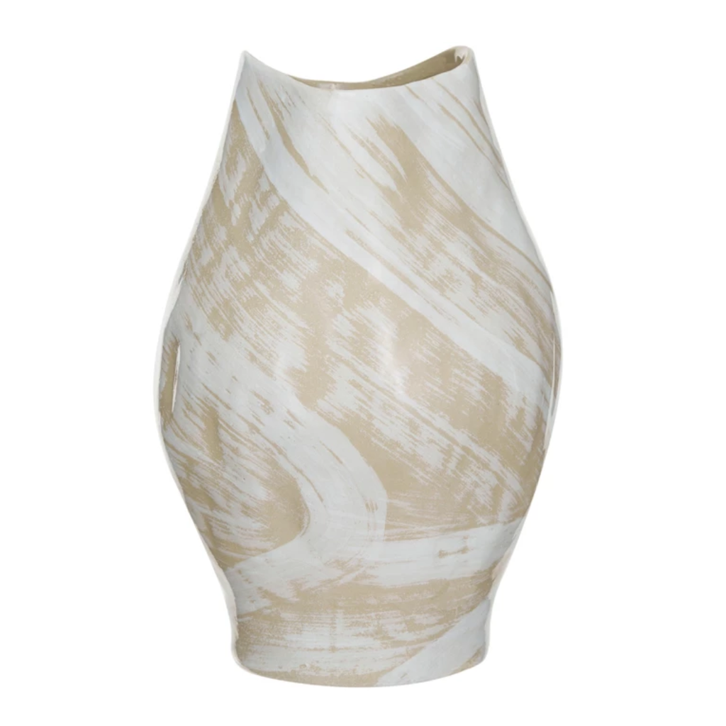Distressed Stoneware Vase Cream 12in