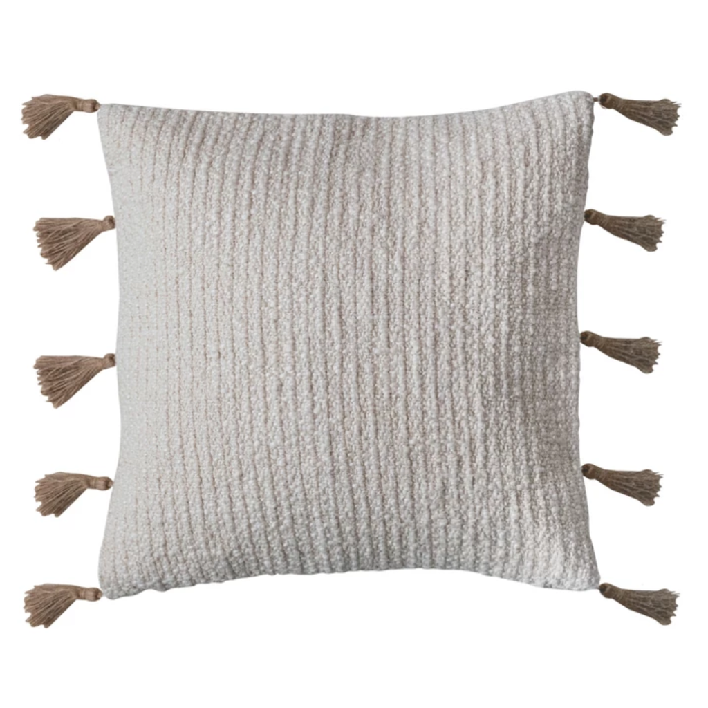 Linen Pillow with Jute Tassels 18in