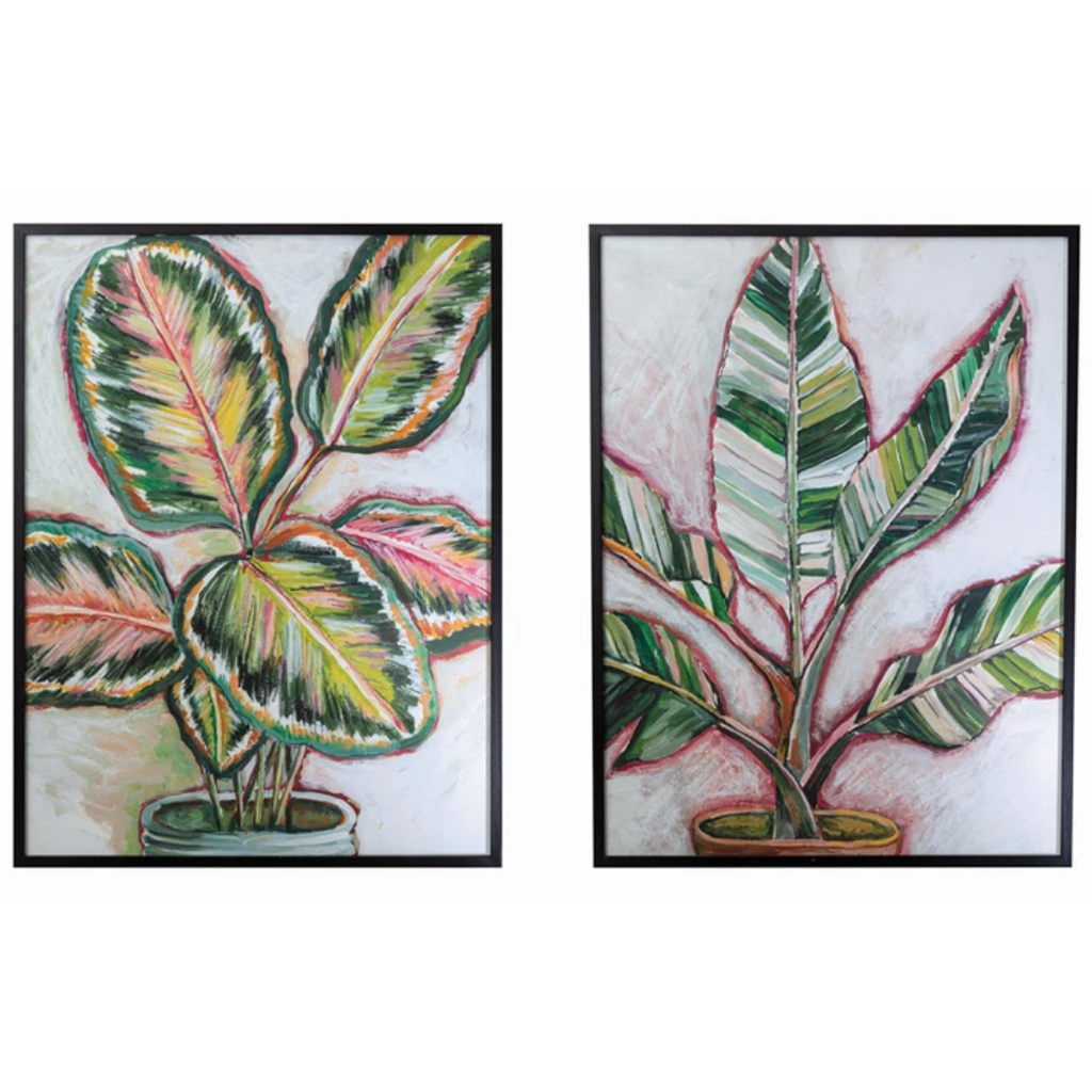 Wood Framed Glass Wall Décor with Botanicals 36x48in