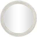 Carved Wood Wall Mirror With Whitewashed Beaded Frame 36in