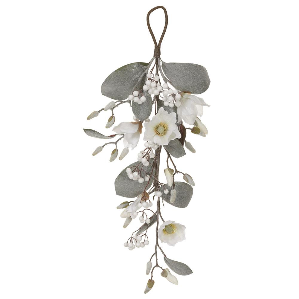 Glittered Magnolia Door Swag White 30in