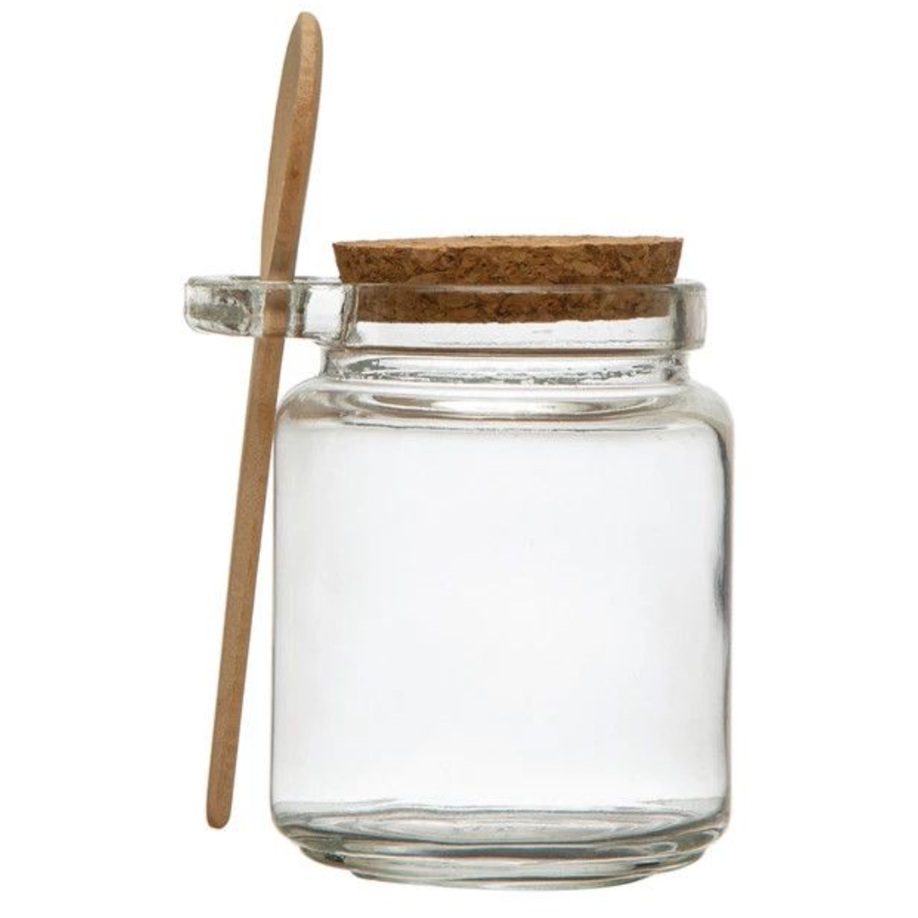 Glass Jar With Cork Lid & Wood Spoon