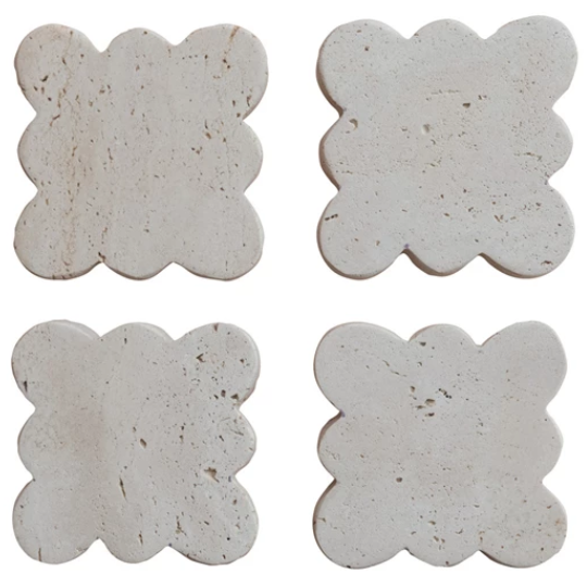 Travertine Coasters With Scalloped Edge 4pc