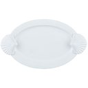 Milk Glazed Fan Shell Handle Platter  19.25x10.875in