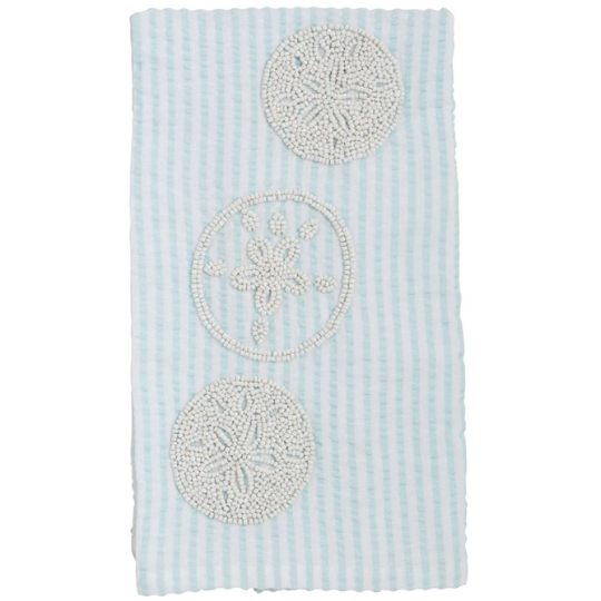 Sand Dollar Beaded Kitchen Towel 7x13in