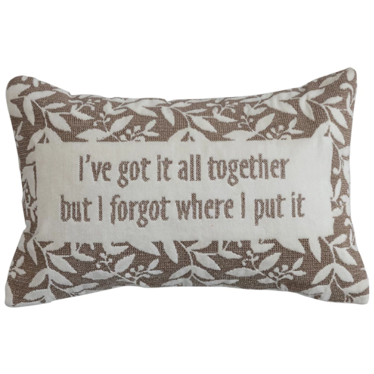 Embroidered Lumbar Pillow "Together" 9x14in
