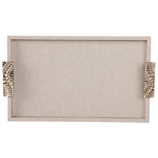 Marquis Tray Beige With Silver Handles 20in