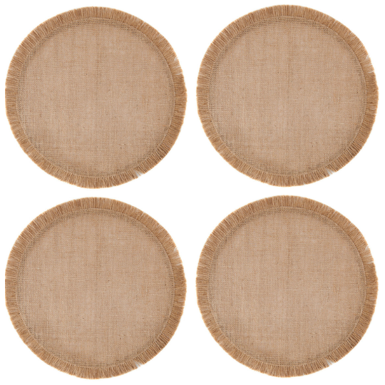 Hessian Round Woven Placemat Set Natural 4pc