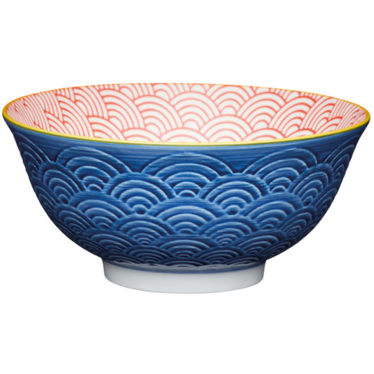 Glazed Stoneware Bowl Blue Arc 6in