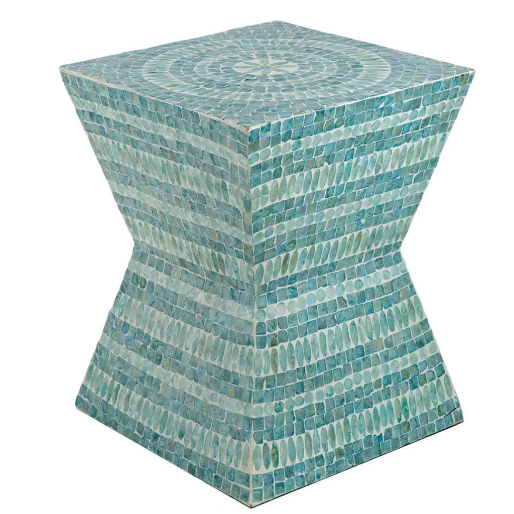 Capiz Inlay Stool Turquoise 14x14x18in