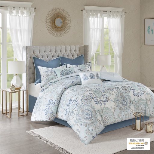 [159989-BB] Isla Queen Comforter Set Blue